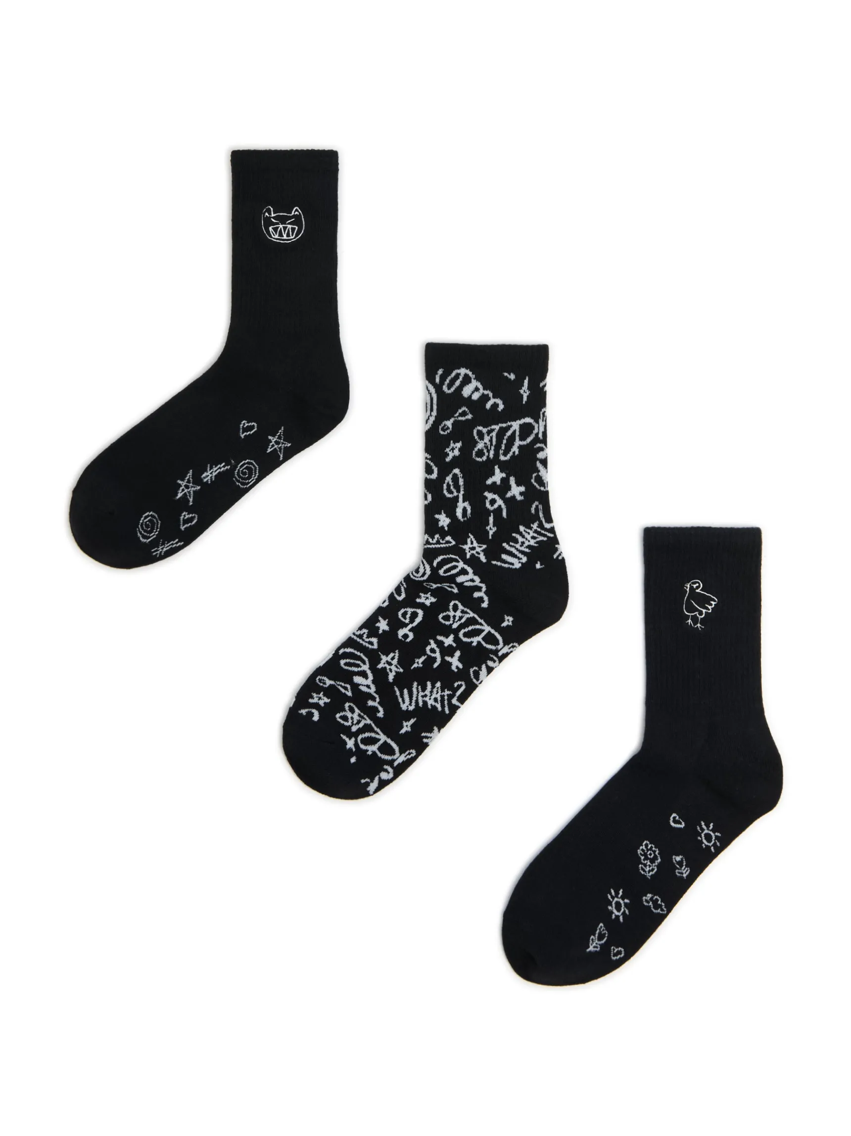 Clearance Cropp 3 pack ch skarpet z nadrukami czarny