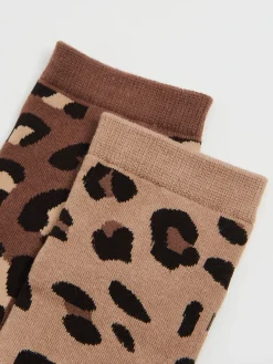 Fashion Cropp 2 pack skarpet z motywem zwierzęcym brązowy