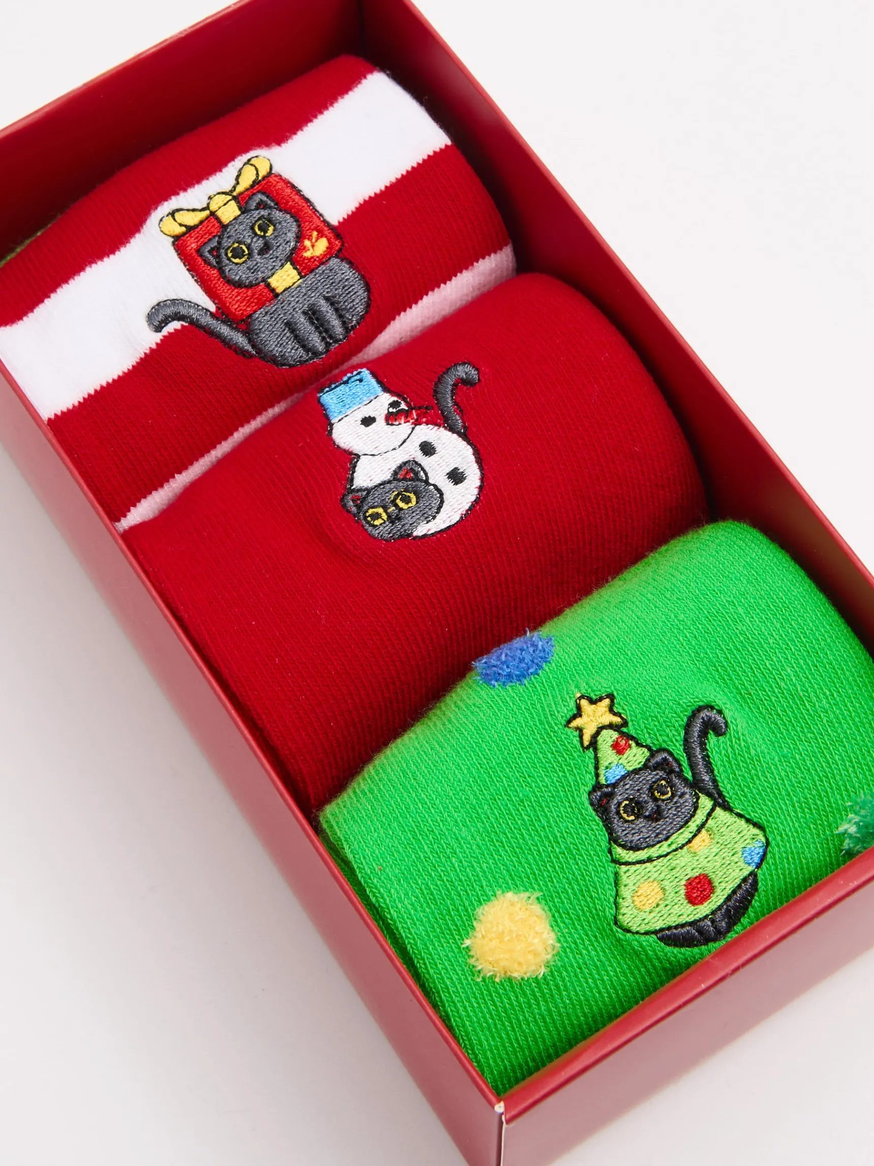 Discount Cropp 3 pack świątecznych skarpet z kotami wielobarwny