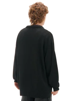 Outlet Cropp Żakardowy sweter z nadrukiem czarny