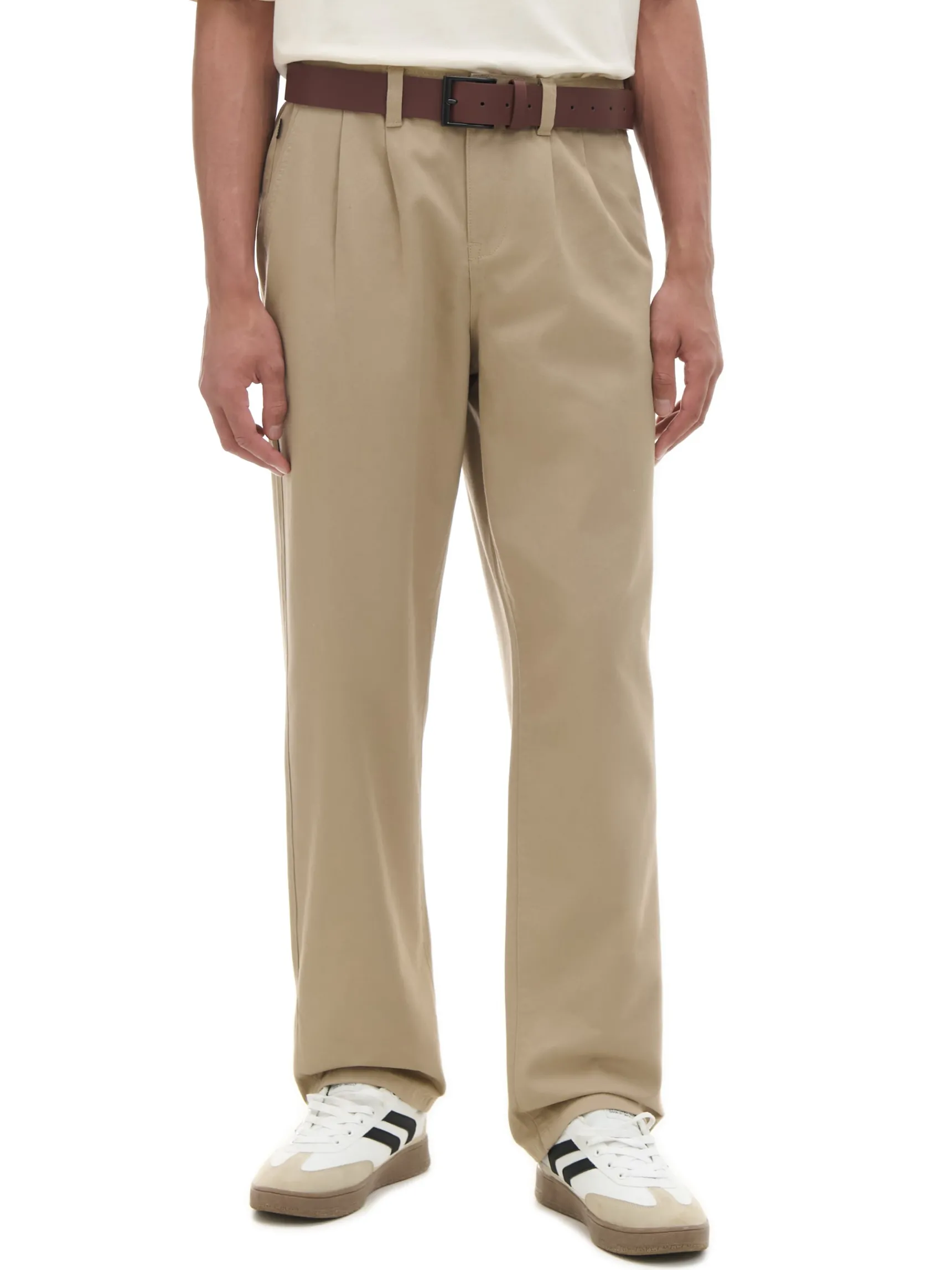 Clearance Cropp Bawełniane spodnie loose beżowy