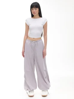 Sale Cropp Bawełniane spodnie wide leg beżowy