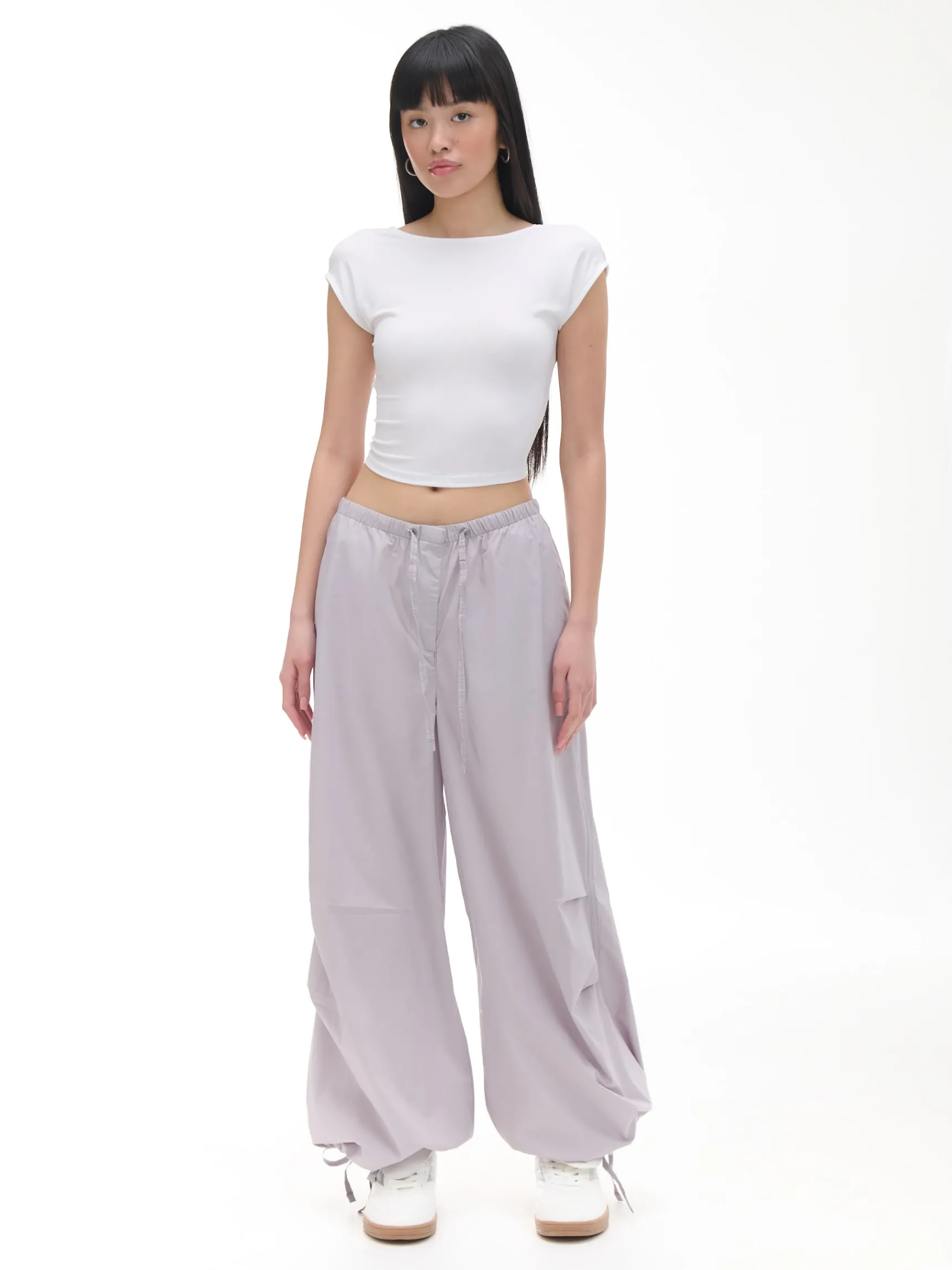 Sale Cropp Bawełniane spodnie wide leg beżowy
