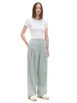 Fashion Cropp Bawełniane spodnie wide leg zielony