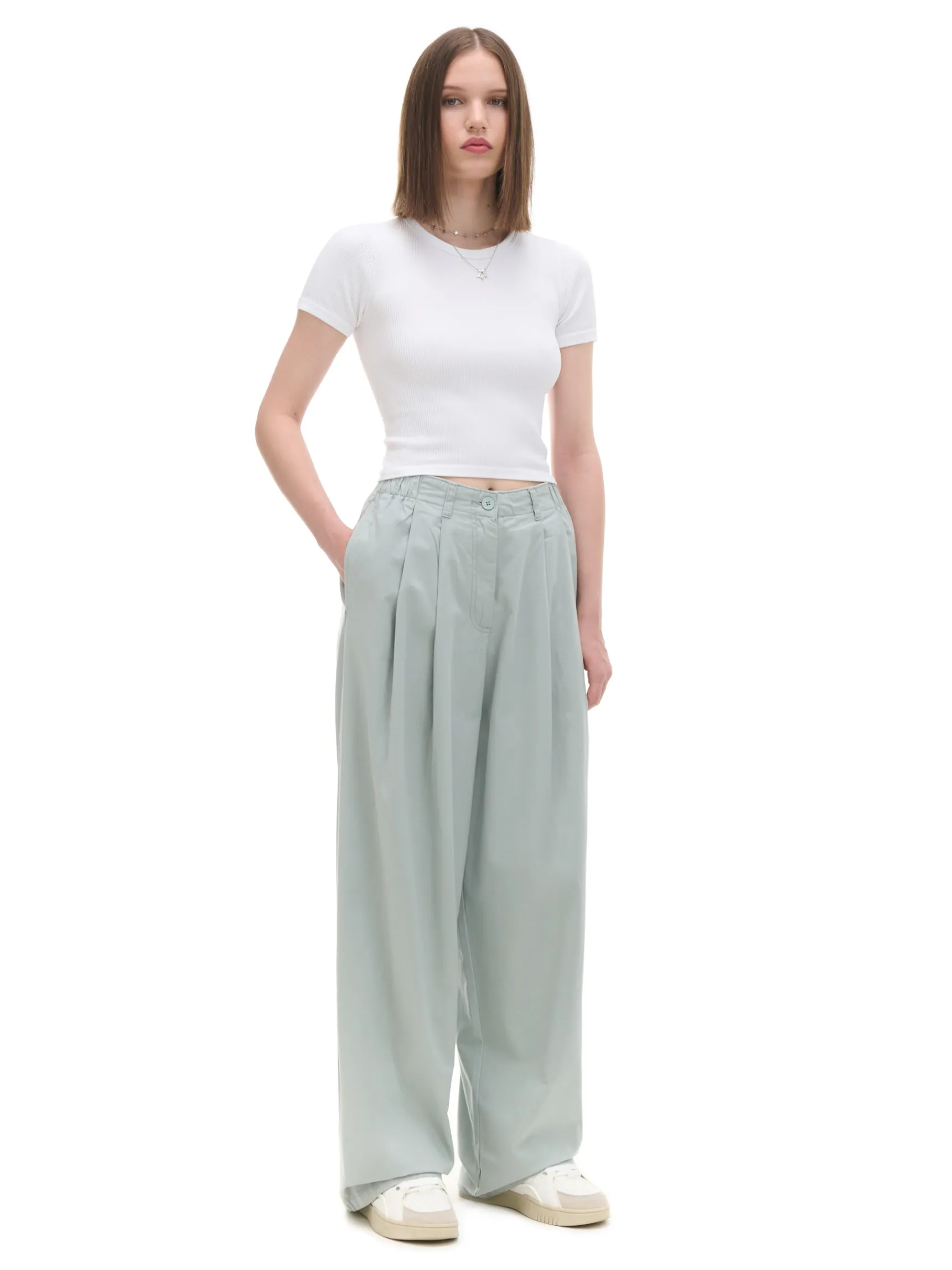 Fashion Cropp Bawełniane spodnie wide leg zielony