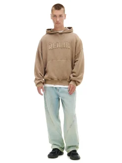 Best Cropp Beżowa bluza hoodie z efektem sprania beżowy