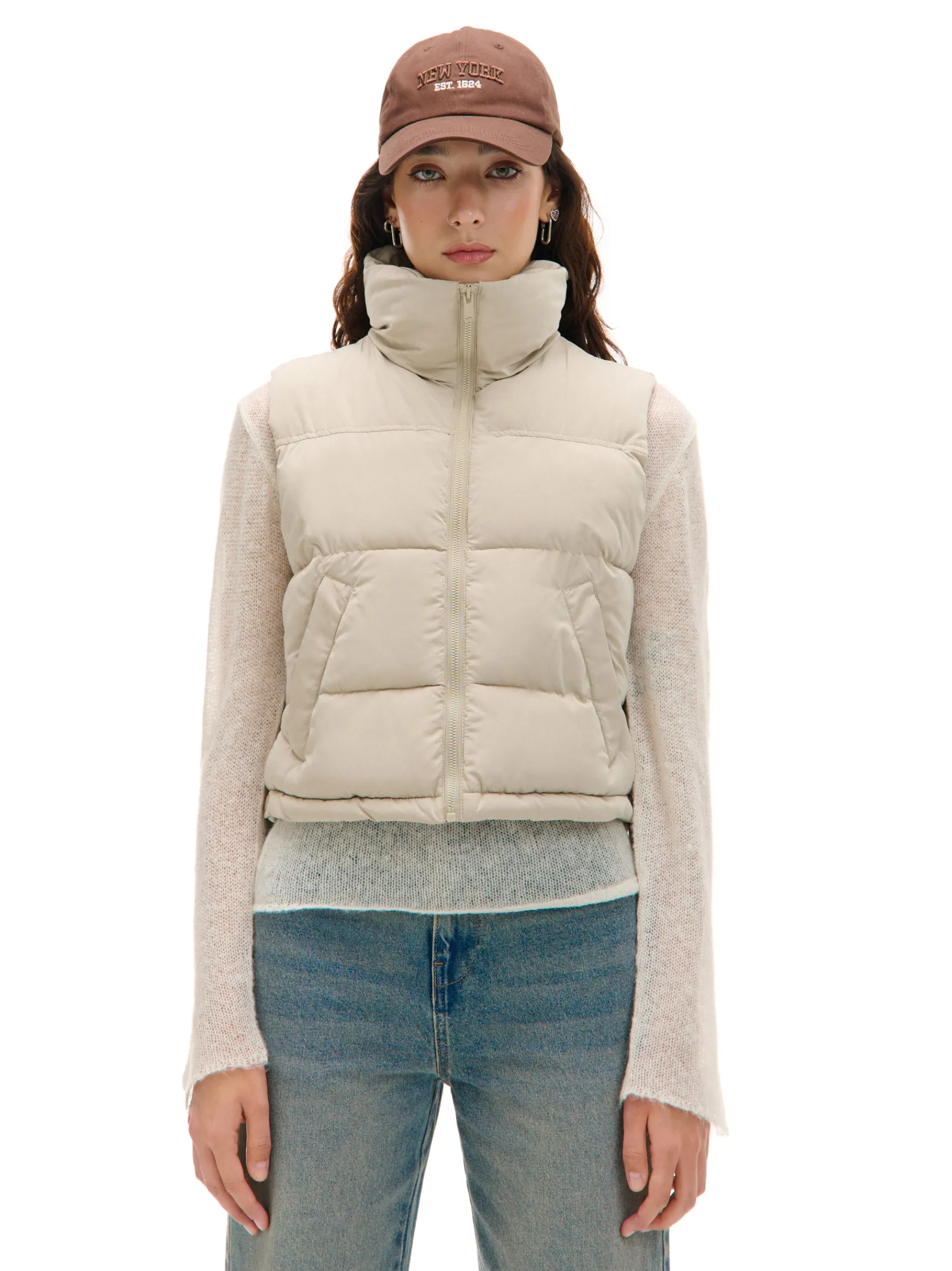 Clearance Cropp Beżowa pikowana kamizelka beżowy