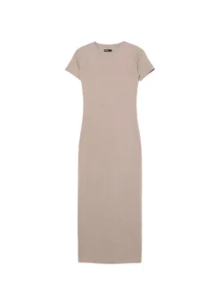Fashion Cropp Beżowa sukienka maxi z krótkim rękawem beżowy