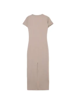 Fashion Cropp Beżowa sukienka maxi z krótkim rękawem beżowy