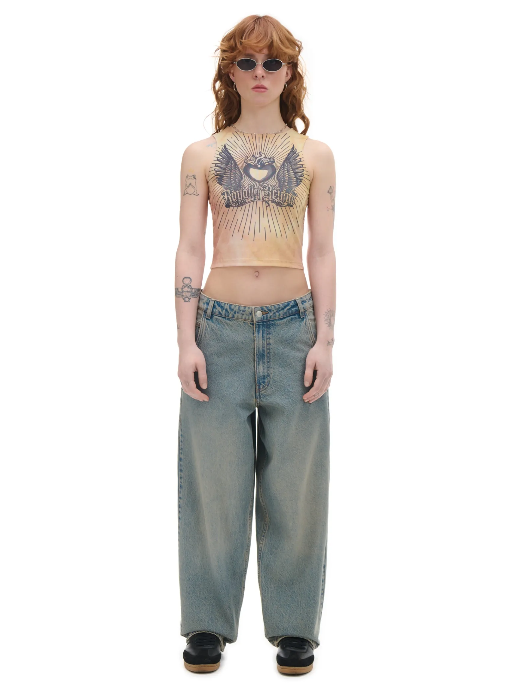 Clearance Cropp Beżowy top z efektem tie-dye wielobarwny