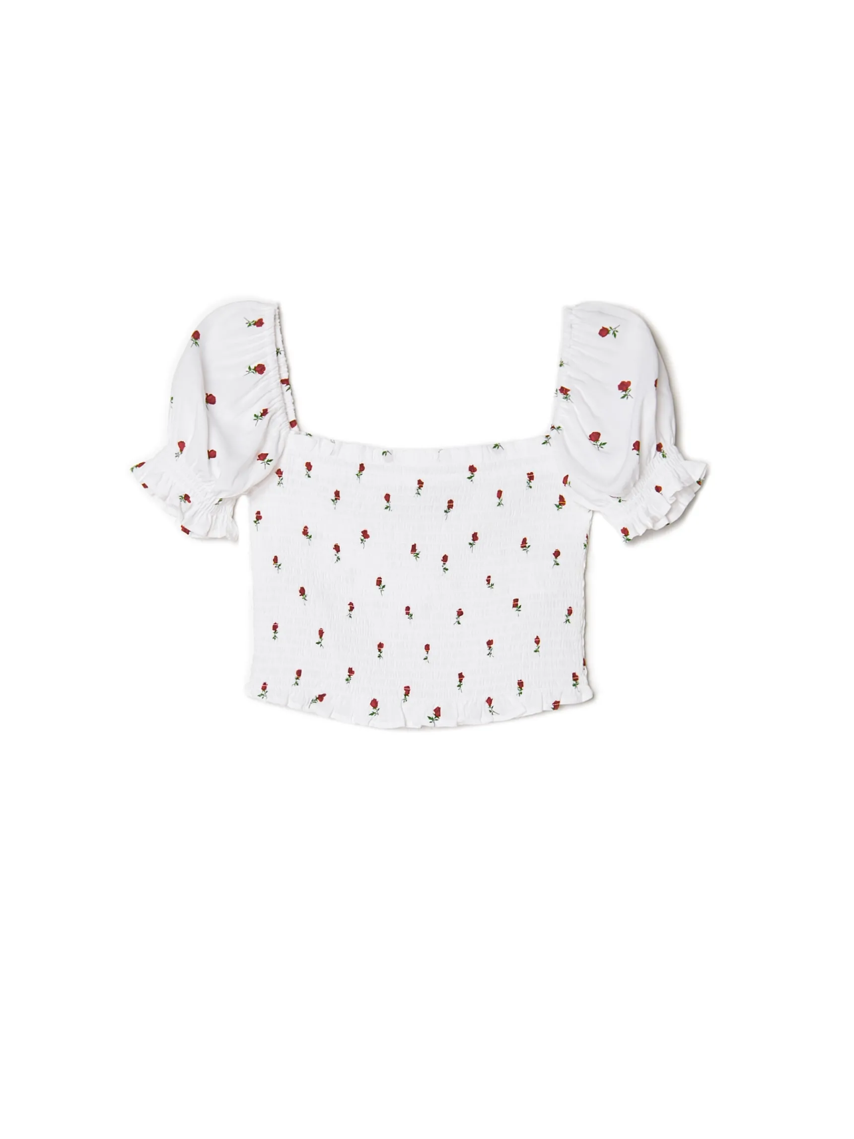 Best Cropp Biała bluzka crop top w kwiaty biały