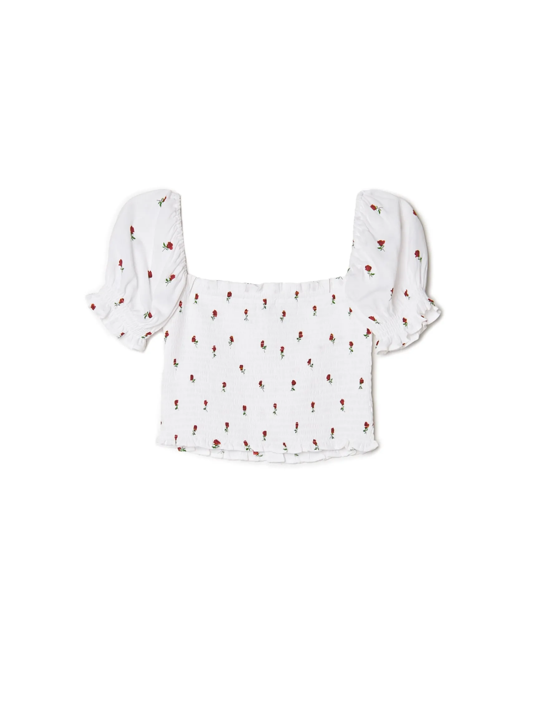Best Cropp Biała bluzka crop top w kwiaty biały