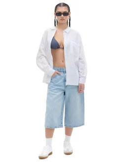 Hot Cropp Biała koszula oversize z rustykalną strukturą biały