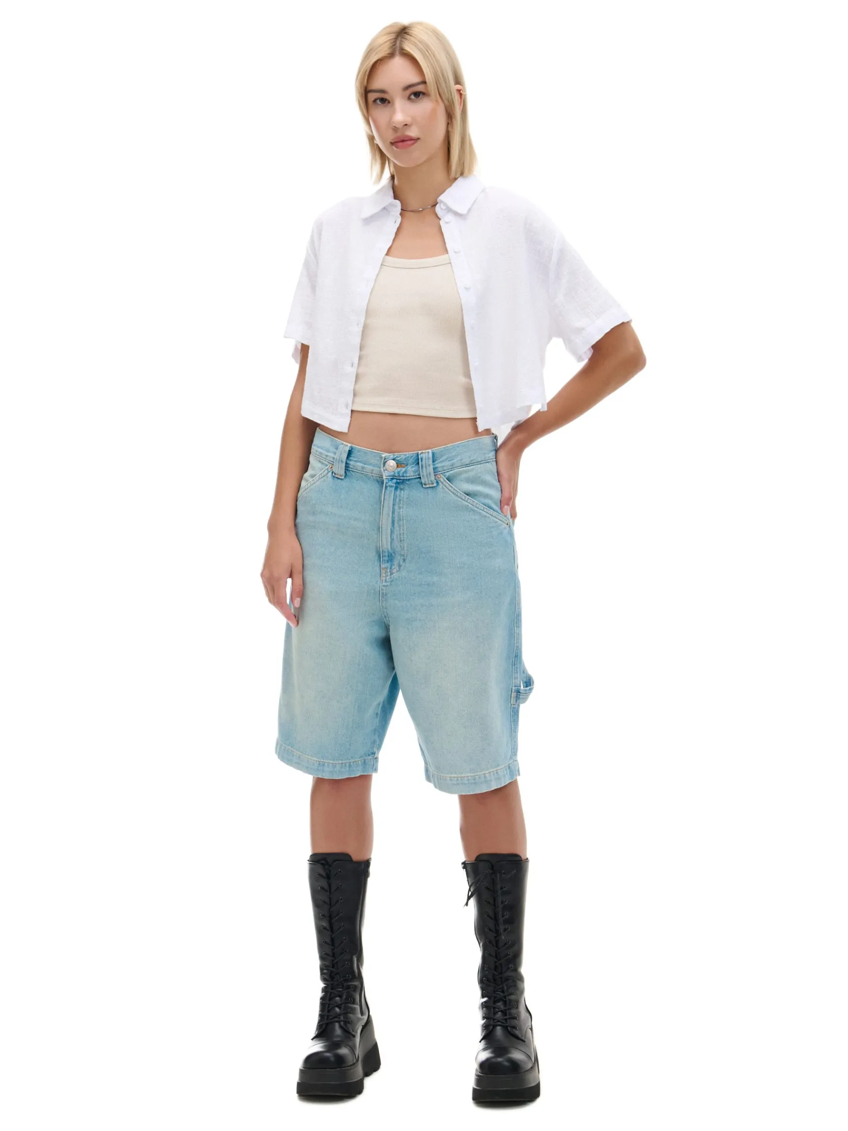 Fashion Cropp Biała koszula w retro stylu biały