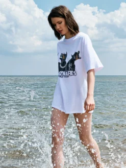 Sale Cropp Biała koszulka z dobermanami UNISEX biały