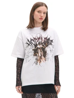 Discount Cropp Biała koszulka z nadrukiem rzeźby UNISEX biały
