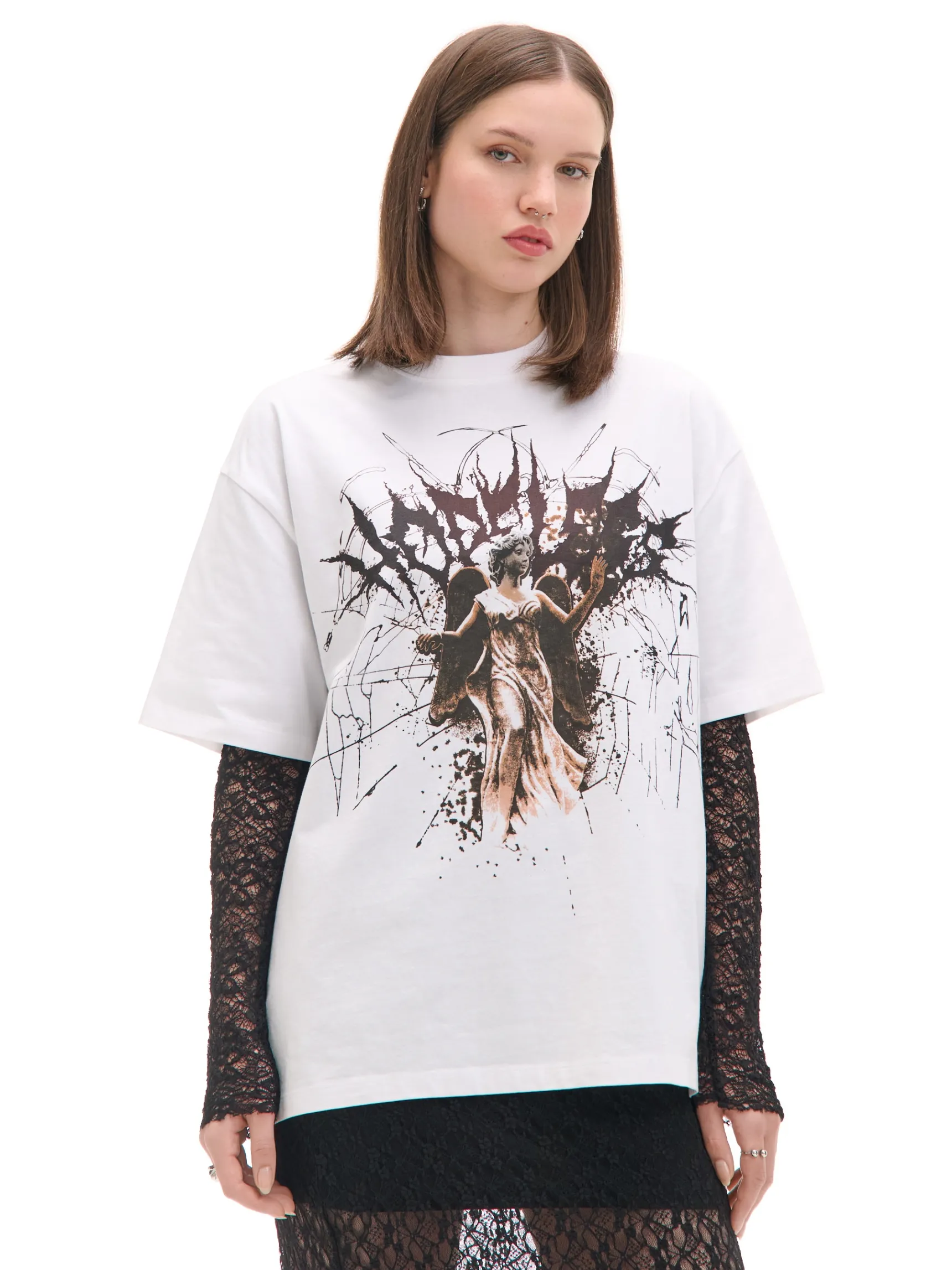 Discount Cropp Biała koszulka z nadrukiem rzeźby UNISEX biały