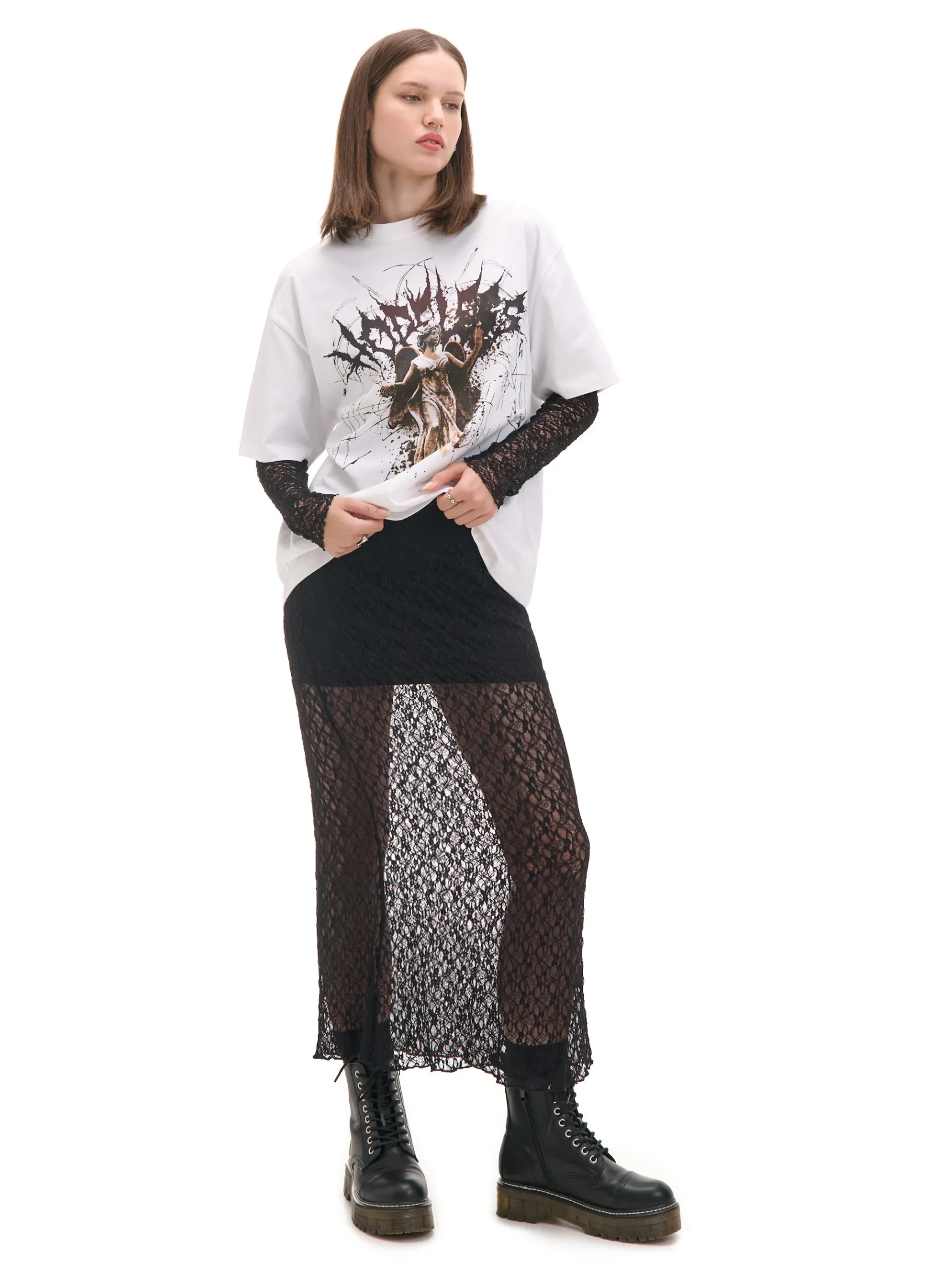 Discount Cropp Biała koszulka z nadrukiem rzeźby UNISEX biały
