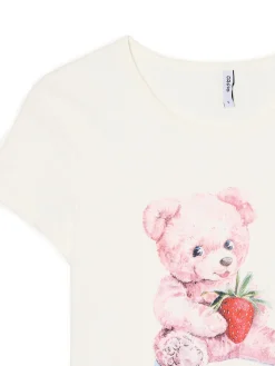 Online Cropp Biała koszulka z nadrukiem misia biały