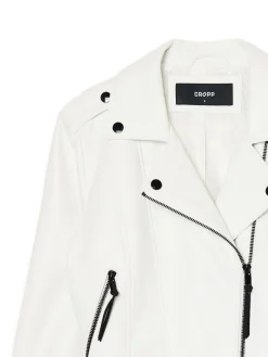 Online Cropp Biała kurtka biker z imitacji skóry biały