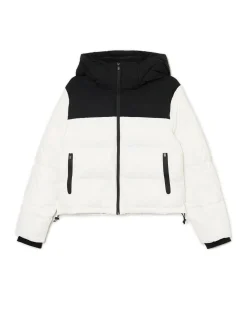 Online Cropp Biała kurtka puffer z czarnym karczkiem biały