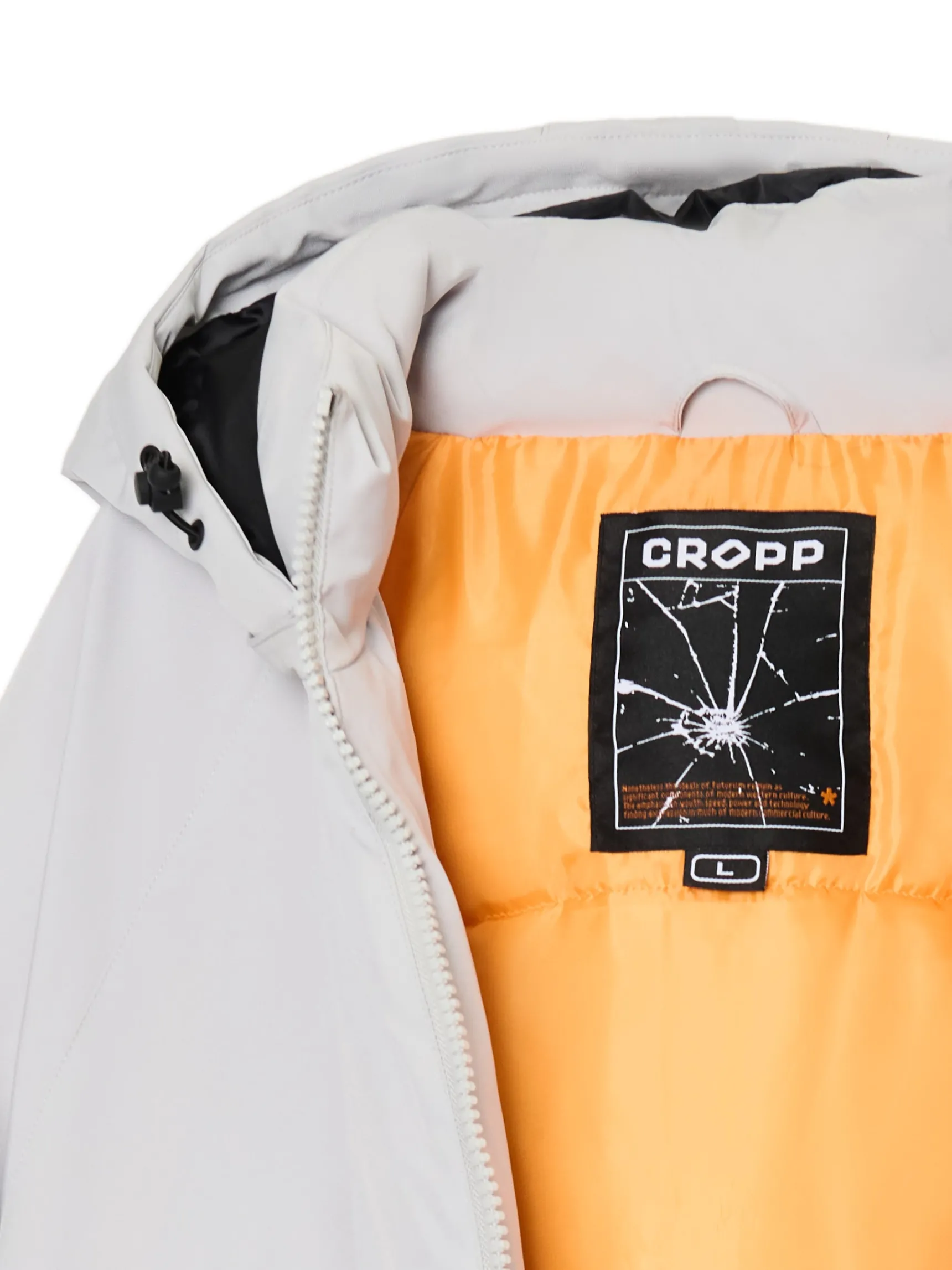 Clearance Cropp Biała kurtka puffer z kapturem jasnyszary