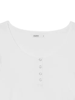 Clearance Cropp Biała prążkowana bluzka z długim rękawem biały