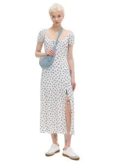 Discount Cropp Biała sukienka midi w kwiaty biały