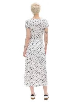 Discount Cropp Biała sukienka midi w kwiaty biały