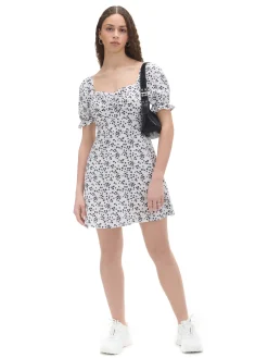 Clearance Cropp Biała sukienka mini w kwiaty kremowy