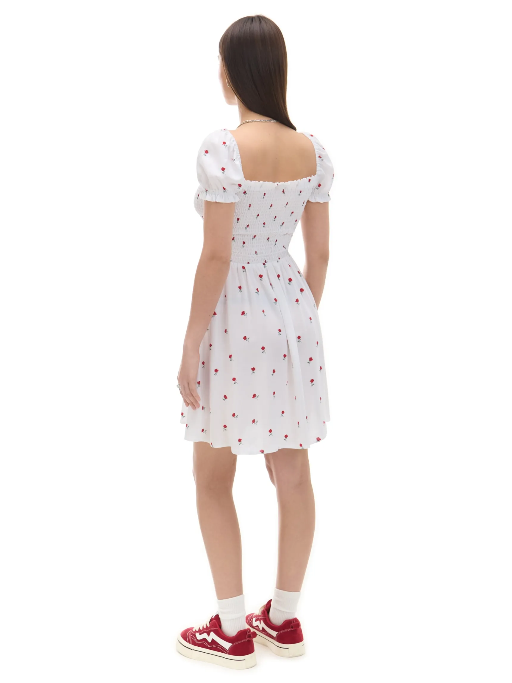 Best Cropp Biała sukienka mini z bufiastymi rękawami biały