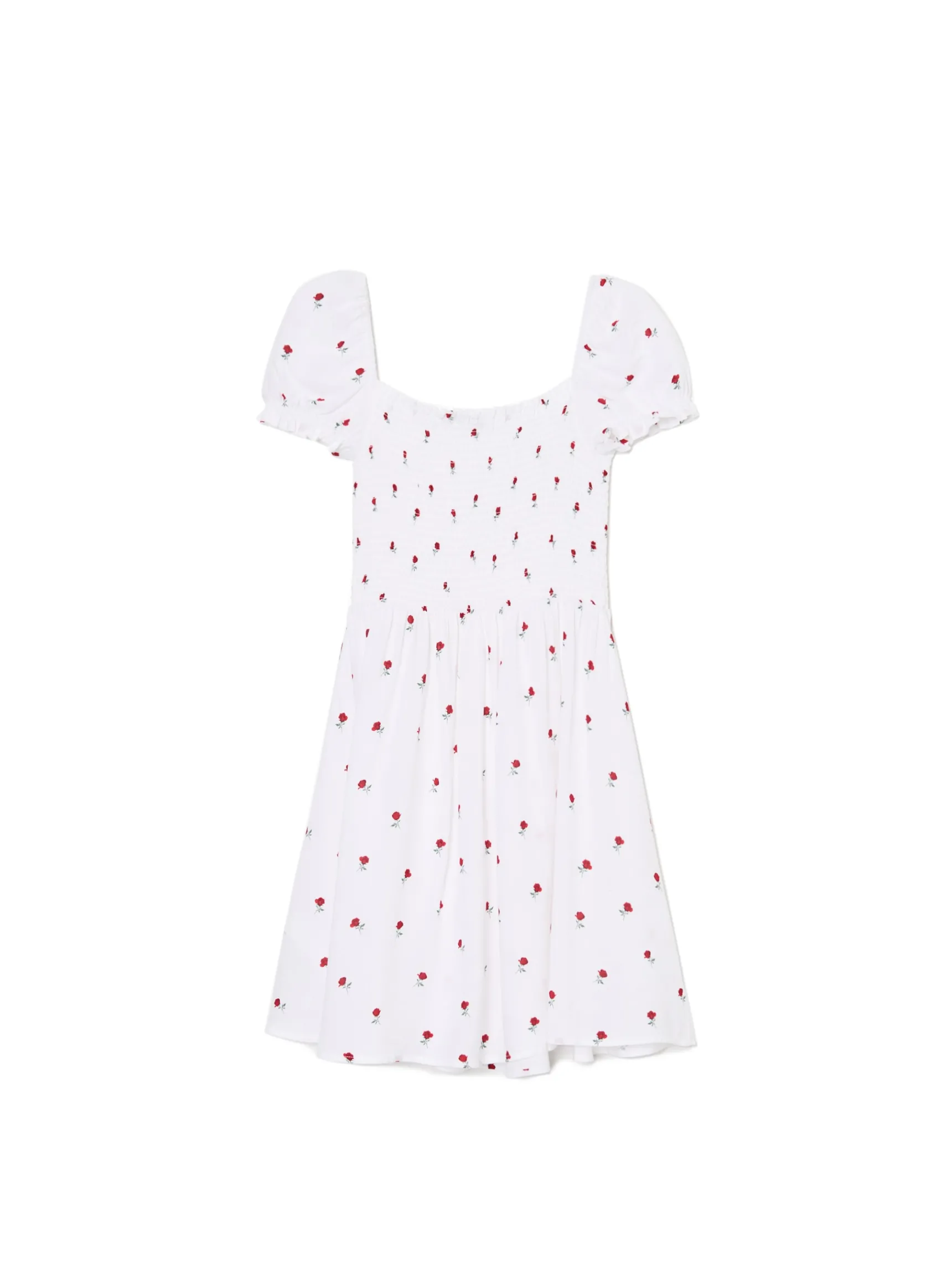 Best Cropp Biała sukienka mini z bufiastymi rękawami biały