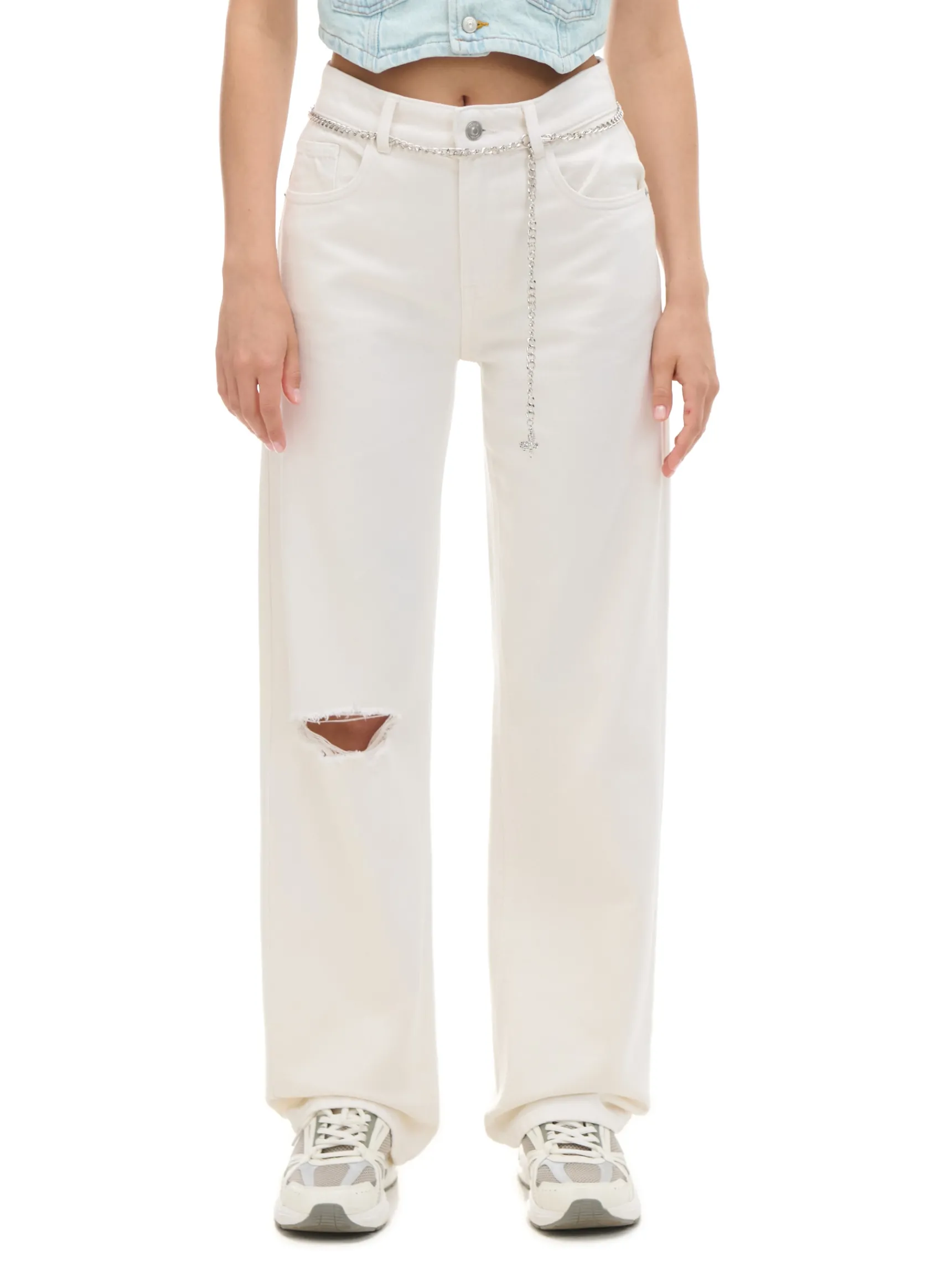 Discount Cropp Białe jeansy straight biały