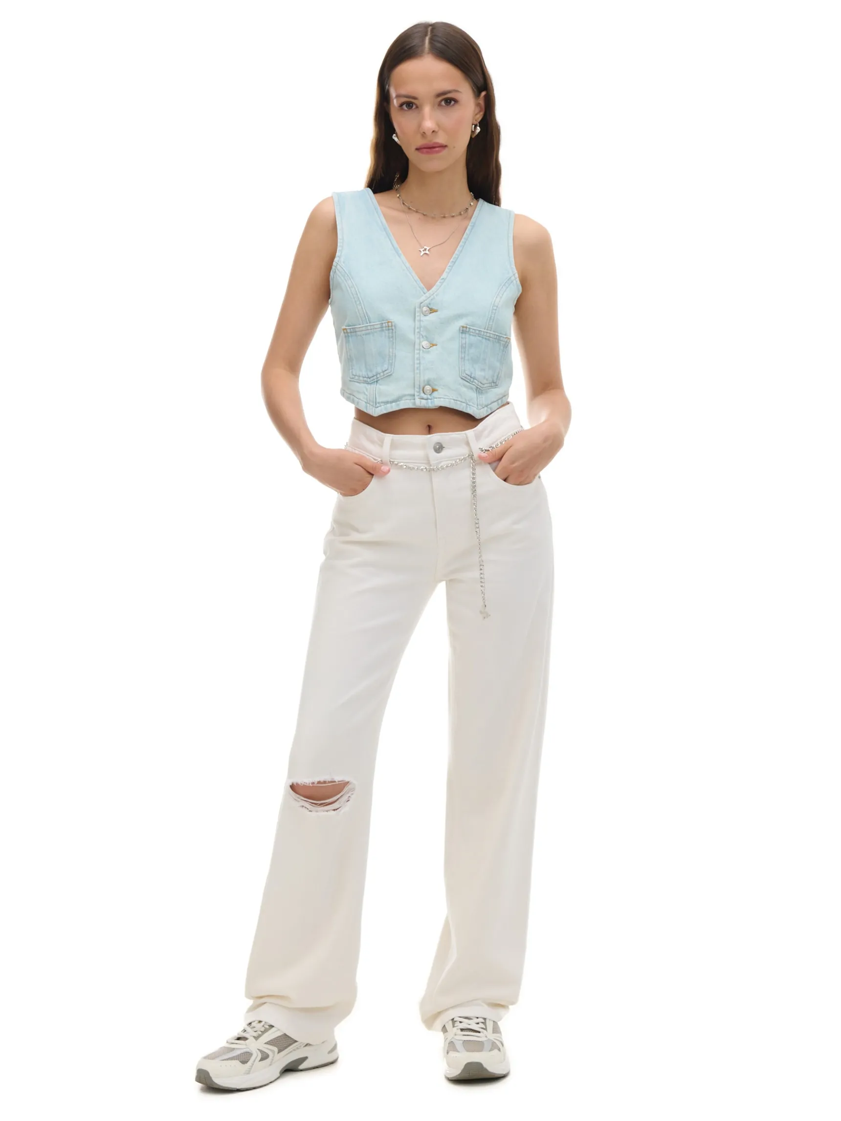 Discount Cropp Białe jeansy straight biały