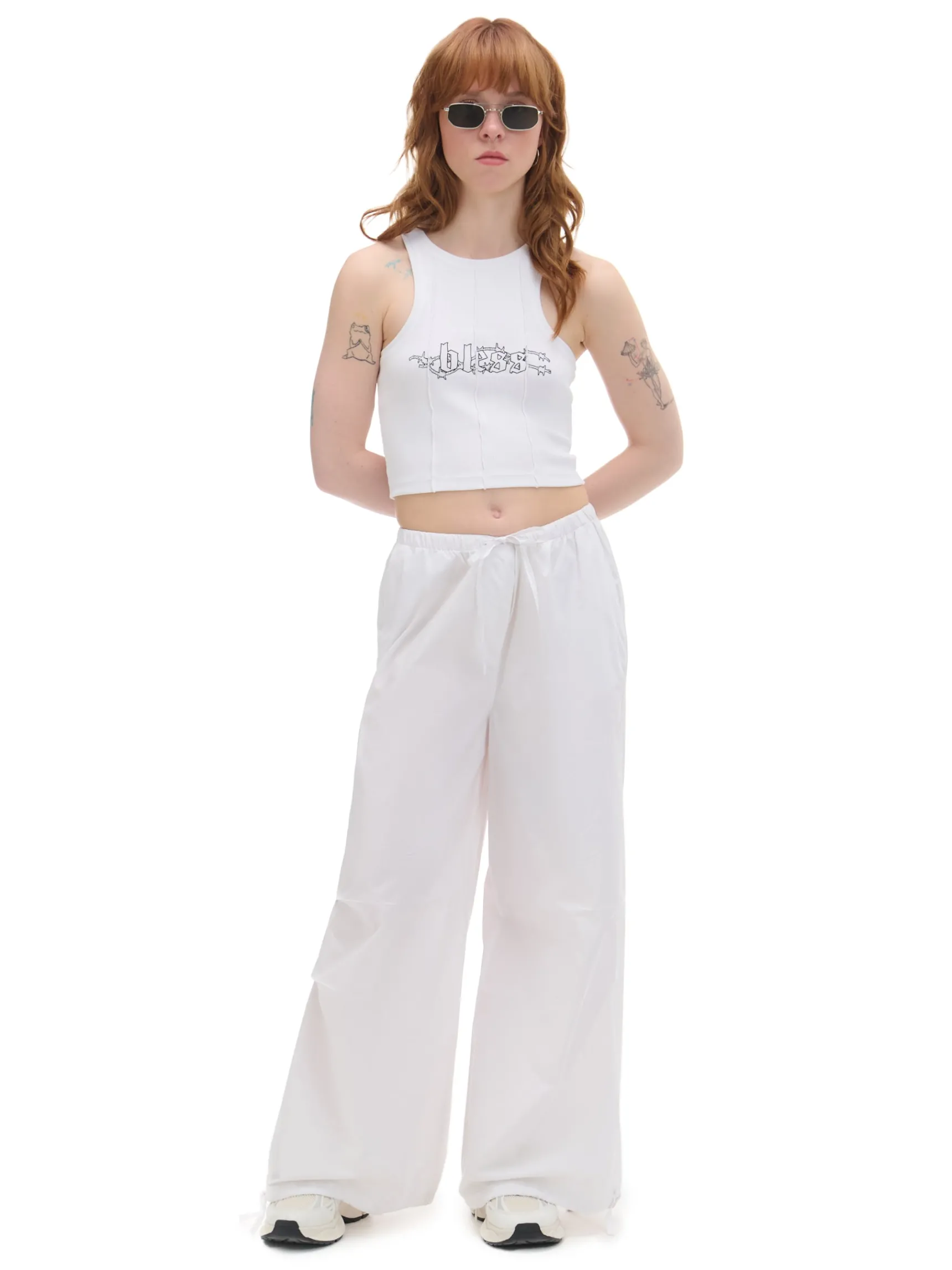 New Cropp Białe spodnie wide leg biały