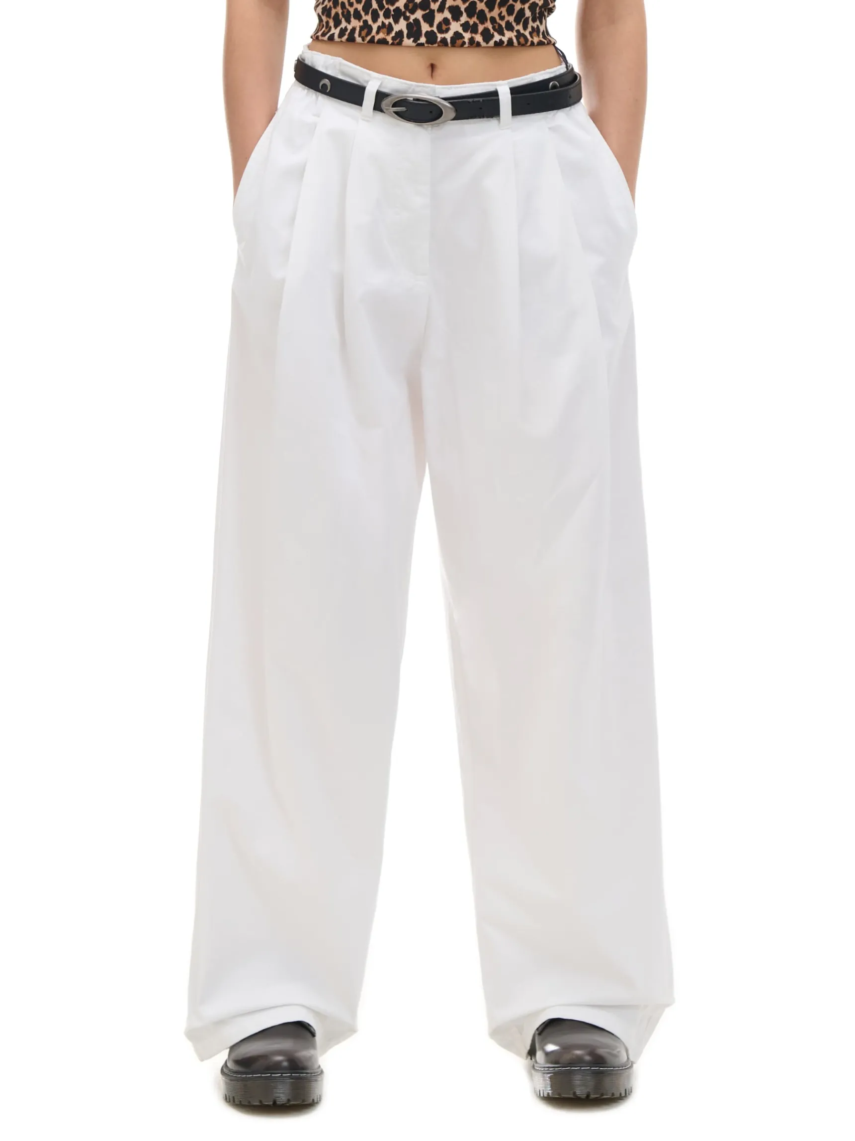 Clearance Cropp Białe spodnie wide leg biały