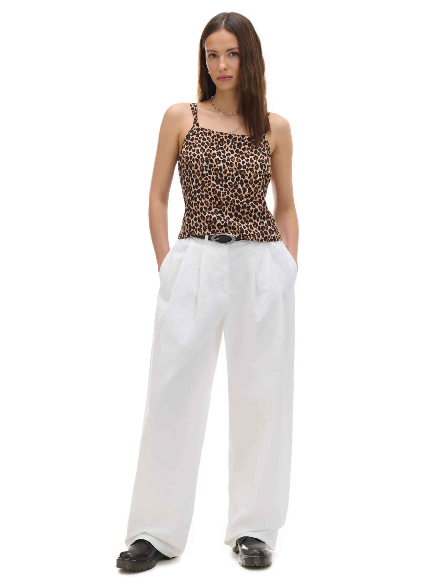 Clearance Cropp Białe spodnie wide leg biały