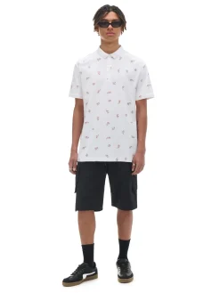 Discount Cropp T-shirt polo z rybkami biały
