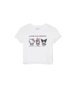 Discount Cropp t-shirt z nadrukiem Hello Kitty biały