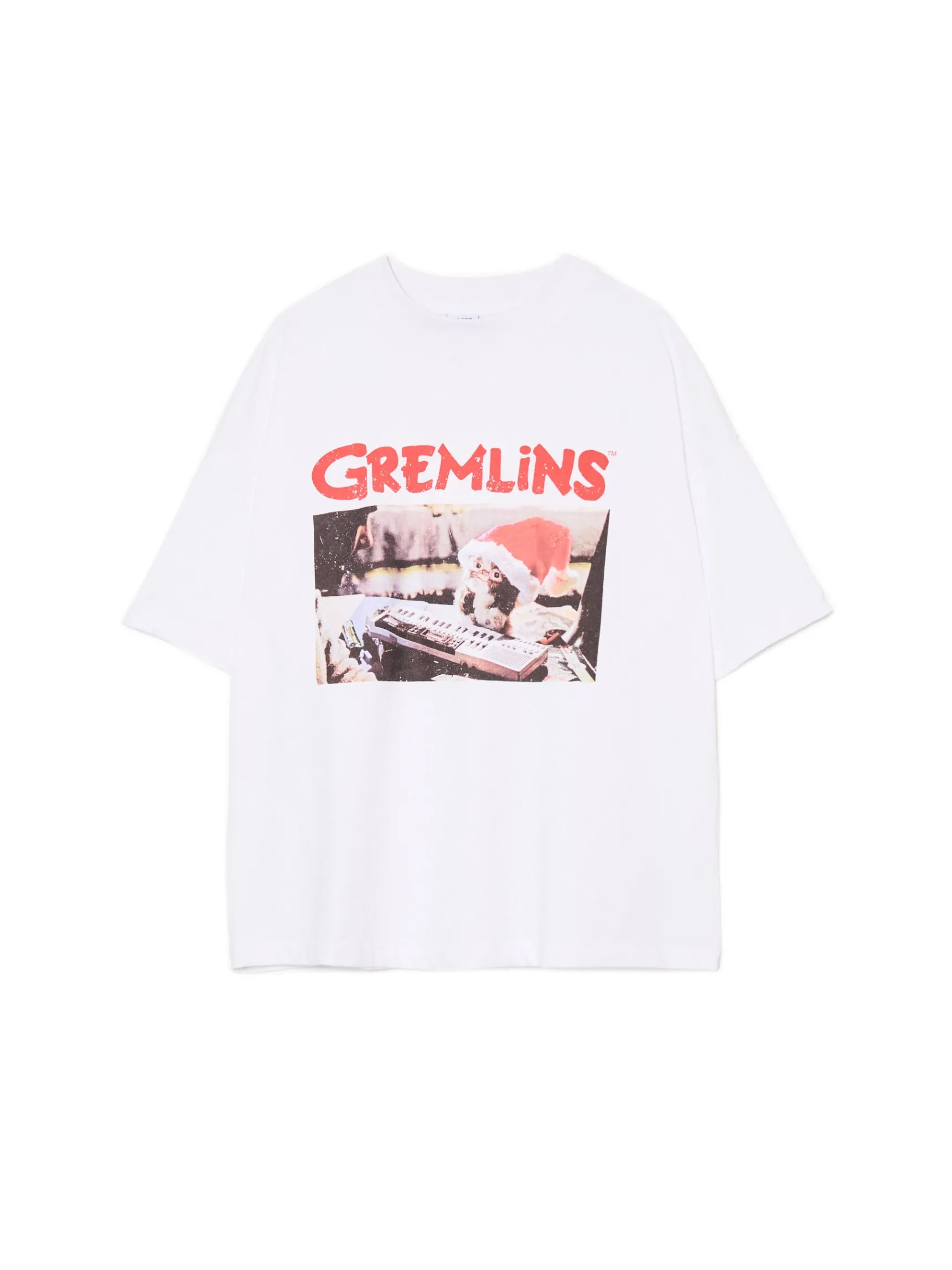 New Cropp świąteczny T-shirt z Gremlinami biały
