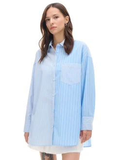 Sale Cropp Błękitna koszula oversize w pionowe paski niebieski
