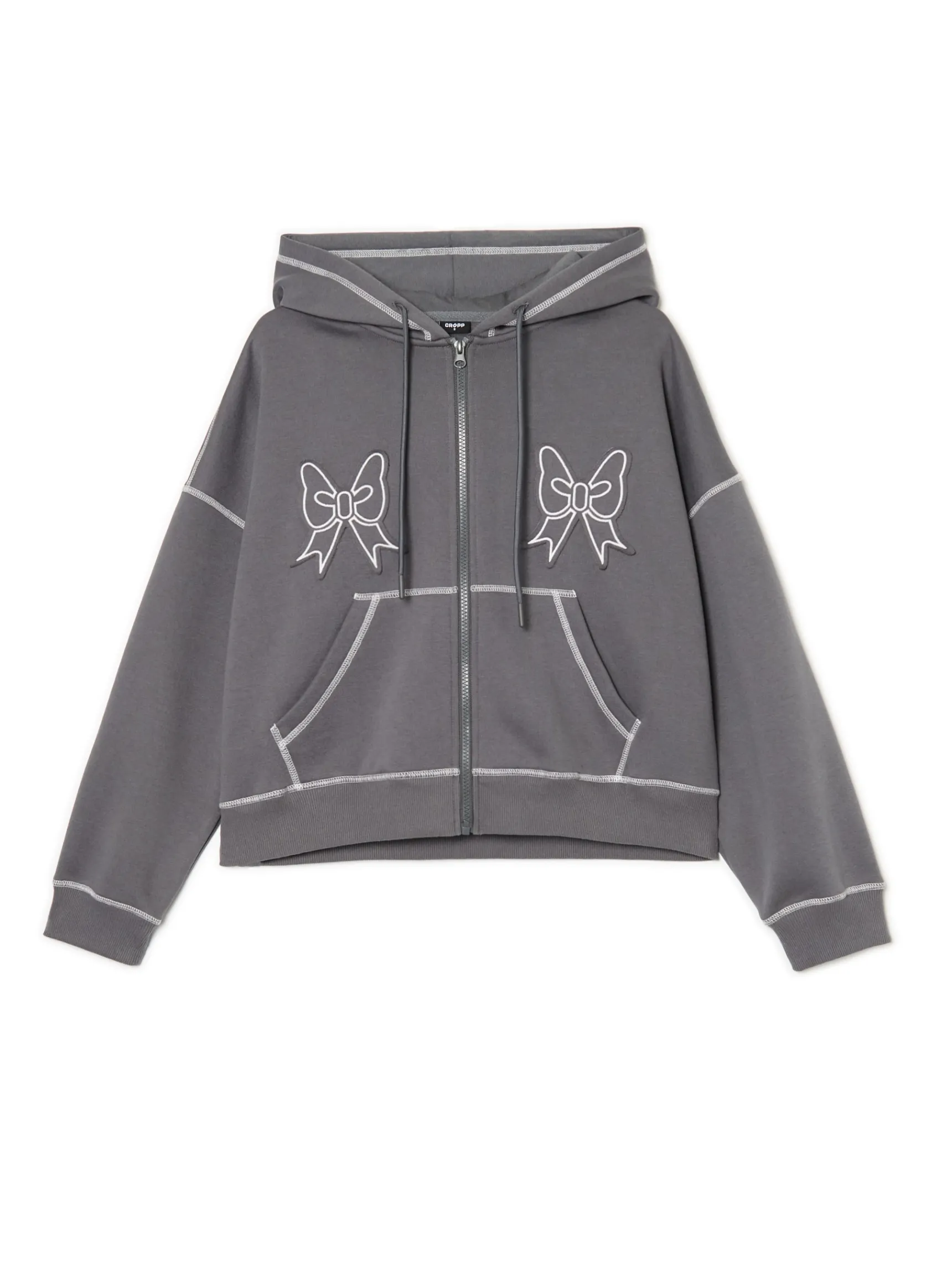 Best Cropp Bluza hoddie z kontrastowymi przeszyciami szary