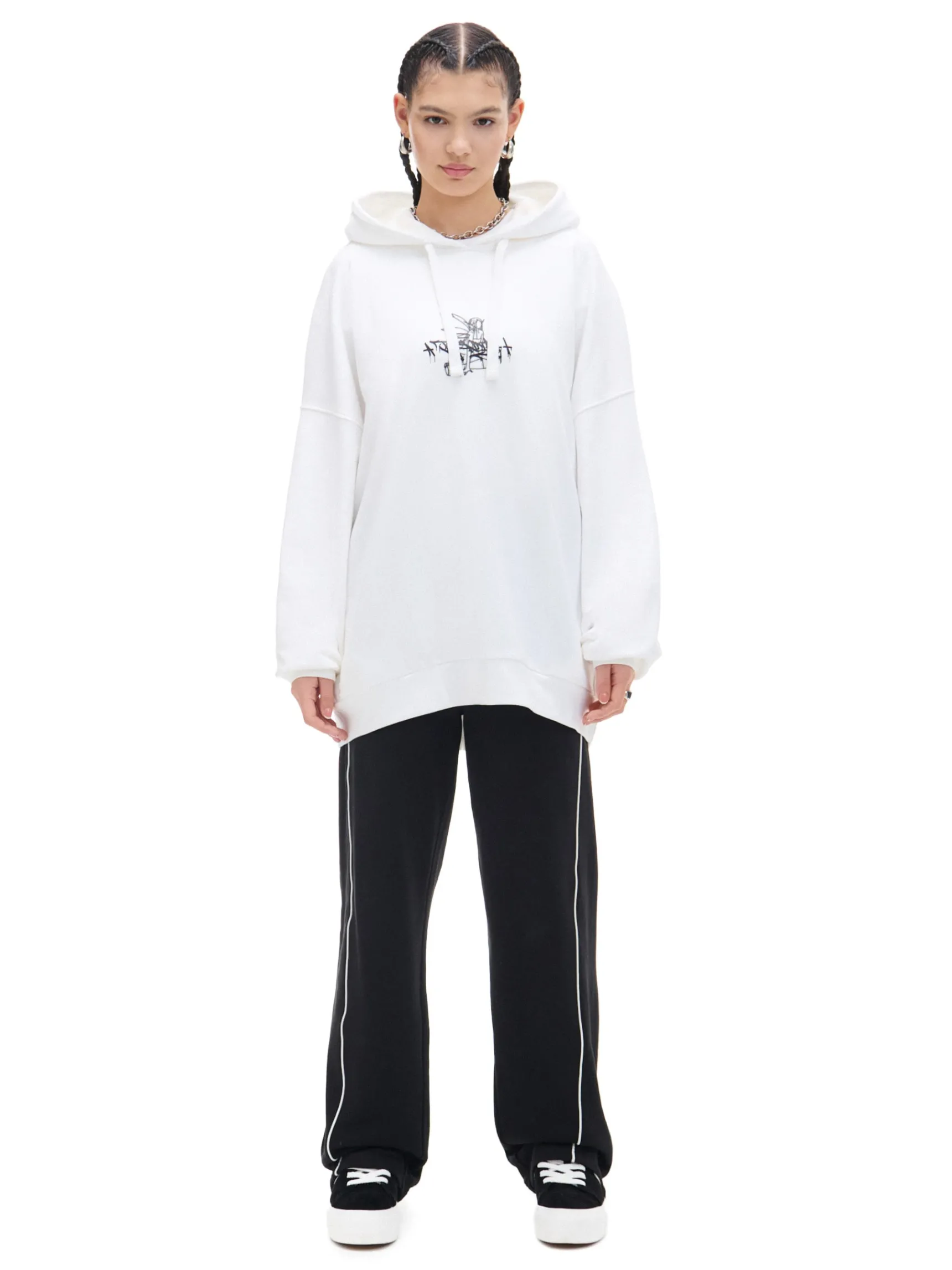 Sale Cropp Bluza hoodie oversize z nadrukiem biały