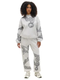 Online Cropp Bluza hoodie z motywem łańcucha UNISEX jasnyszary