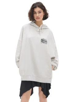 Discount Cropp Bluza oversize z kapturem i nadrukiem jasnyszary