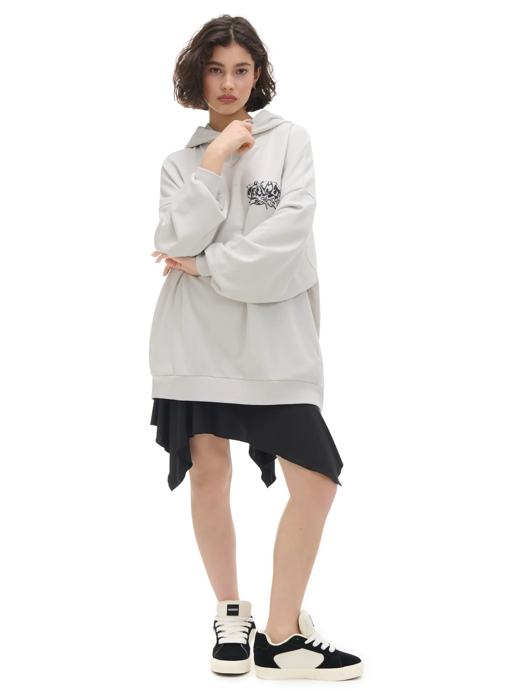 Discount Cropp Bluza oversize z kapturem i nadrukiem jasnyszary