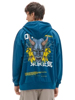 Outlet Cropp Bluza z japońskim motywem niebieski