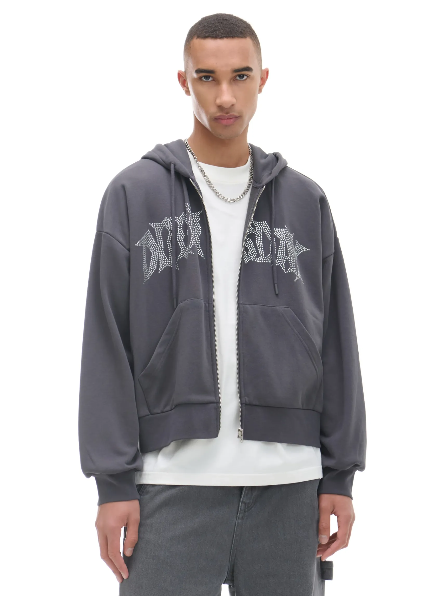 Best Cropp Bluza z kapturem i aplikacją szary