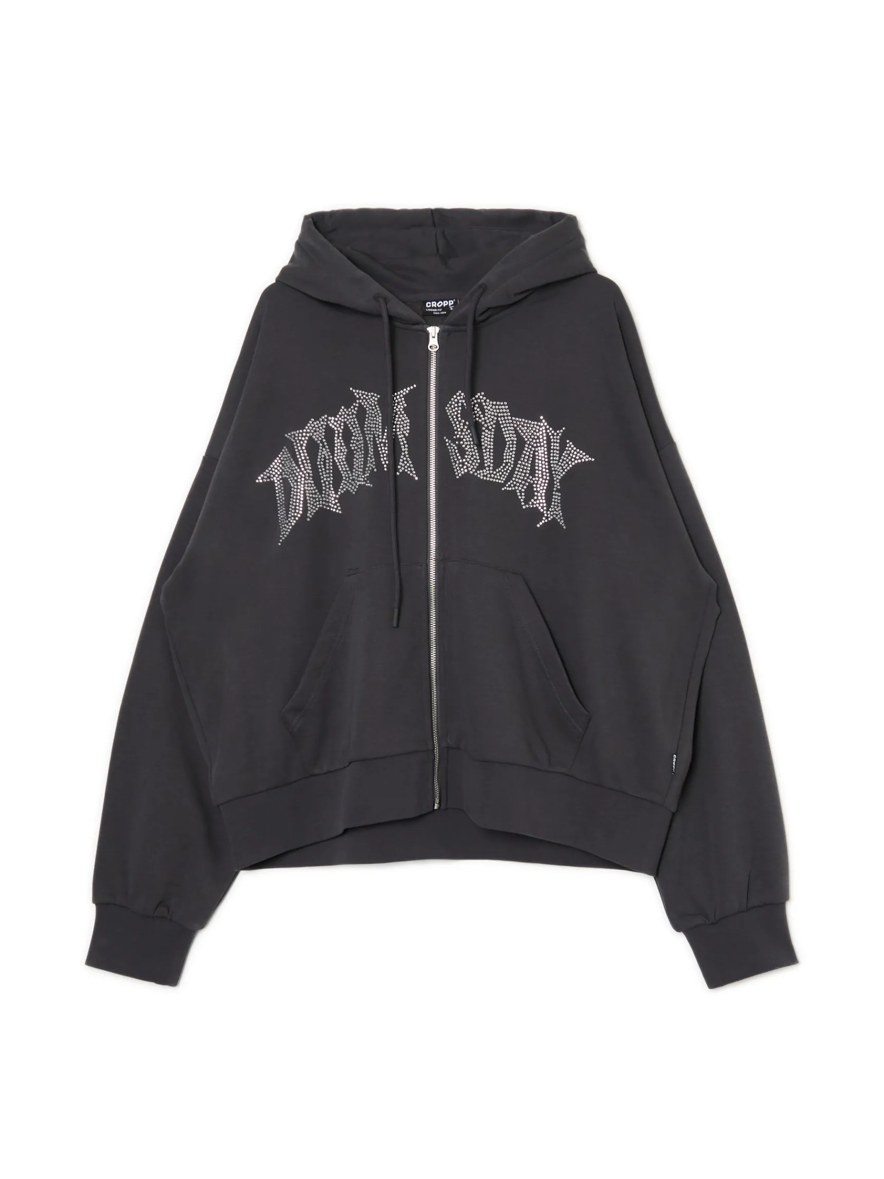 Best Cropp Bluza z kapturem i aplikacją szary