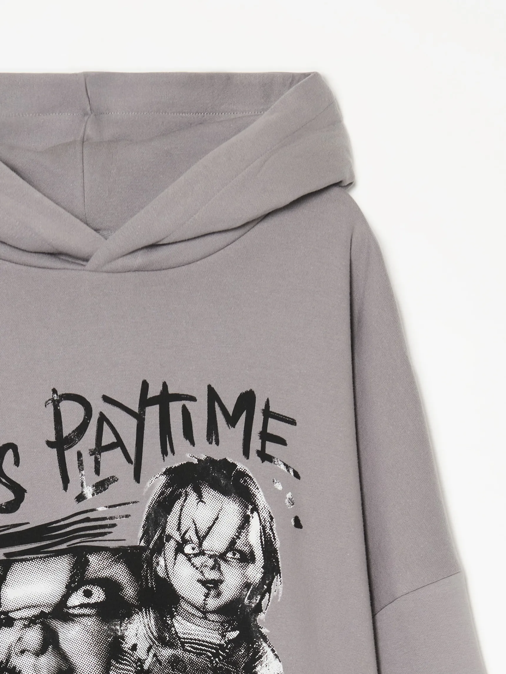 Sale Cropp Bluza z kapturem i Laleczką Chucky jasnyszary